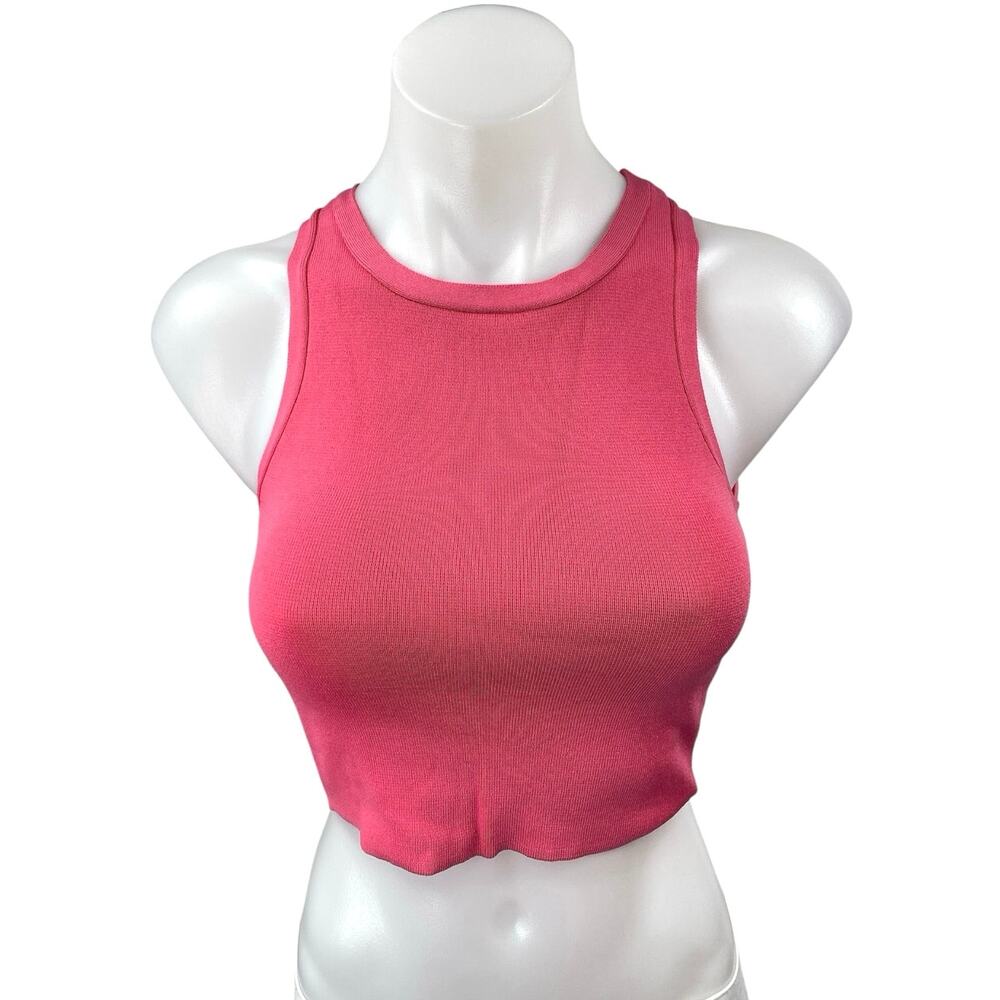 Zara Women's Pink Sleeveless High Neck Racerback Sports Bra Crop Tank Top Size S